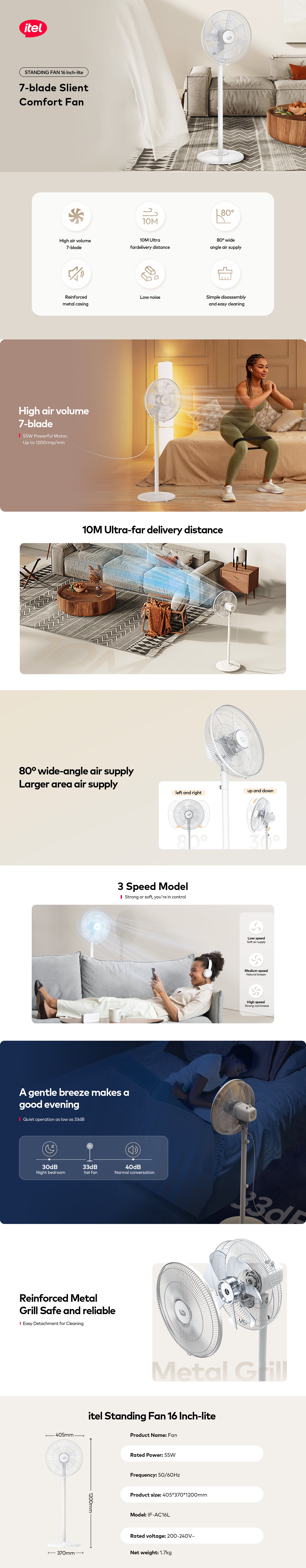 itel Electric Fan 16" Lite